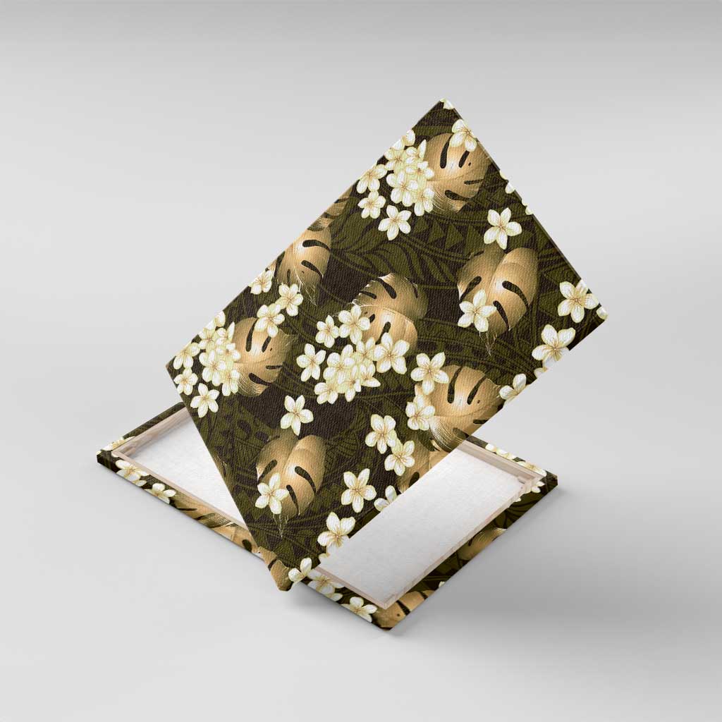 Gold Tropical Hawaii Canvas Wall Art Seamless Monstera Plumeria Hawaiian Pattern - Polynesian Pride