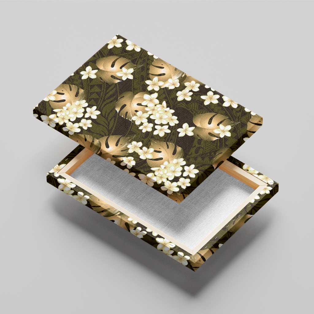 Gold Tropical Hawaii Canvas Wall Art Seamless Monstera Plumeria Hawaiian Pattern - Polynesian Pride