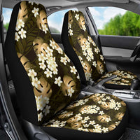 Gold Tropical Hawaii Car Seat Cover Seamless Monstera Plumeria Hawaiian Pattern - Polynesian Pride