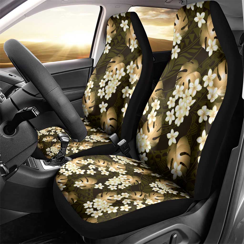 Gold Tropical Hawaii Car Seat Cover Seamless Monstera Plumeria Hawaiian Pattern - Polynesian Pride