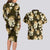 Gold Tropical Hawaii Couples Matching Long Sleeve Bodycon Dress and Hawaiian Shirt Seamless Monstera Plumeria Hawaiian Pattern - Polynesian Pride