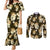 Gold Tropical Hawaii Couples Matching Mermaid Dress and Long Sleeve Button Shirt Seamless Monstera Plumeria Hawaiian Pattern - Polynesian Pride