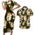 Gold Tropical Hawaii Couples Matching Short Sleeve Bodycon Dress and Hawaiian Shirt Seamless Monstera Plumeria Hawaiian Pattern - Polynesian Pride