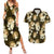 Gold Tropical Hawaii Couples Matching Summer Maxi Dress and Hawaiian Shirt Seamless Monstera Plumeria Hawaiian Pattern - Polynesian Pride