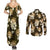 Gold Tropical Hawaii Couples Matching Summer Maxi Dress and Long Sleeve Button Shirt Seamless Monstera Plumeria Hawaiian Pattern - Polynesian Pride