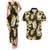Gold Tropical Hawaii Couples Matching Tank Maxi Dress and Hawaiian Shirt Seamless Monstera Plumeria Hawaiian Pattern - Polynesian Pride