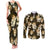 Gold Tropical Hawaii Couples Matching Tank Maxi Dress and Long Sleeve Button Shirt Seamless Monstera Plumeria Hawaiian Pattern - Polynesian Pride
