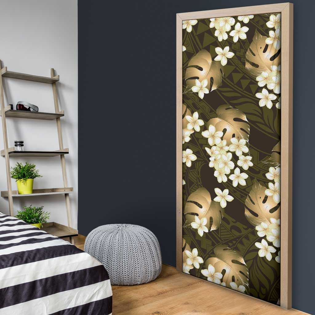 Gold Tropical Hawaii Door Cover Seamless Monstera Plumeria Hawaiian Pattern - Polynesian Pride