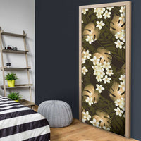 Gold Tropical Hawaii Door Cover Seamless Monstera Plumeria Hawaiian Pattern - Polynesian Pride