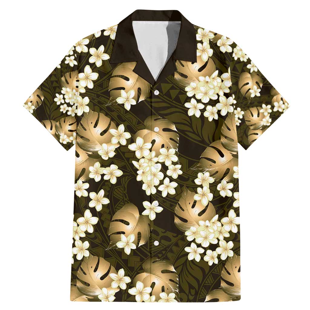 Gold Tropical Hawaii Family Matching Mermaid Dress and Hawaiian Shirt Seamless Monstera Plumeria Hawaiian Pattern - Polynesian Pride