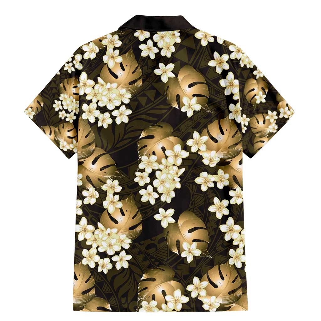 Gold Tropical Hawaii Family Matching Mermaid Dress and Hawaiian Shirt Seamless Monstera Plumeria Hawaiian Pattern - Polynesian Pride