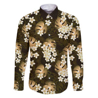 Gold Tropical Hawaii Family Matching Mermaid Dress and Hawaiian Shirt Seamless Monstera Plumeria Hawaiian Pattern - Polynesian Pride