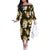 Gold Tropical Hawaii Family Matching Off The Shoulder Long Sleeve Dress and Hawaiian Shirt Seamless Monstera Plumeria Hawaiian Pattern - Polynesian Pride