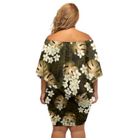 Gold Tropical Hawaii Family Matching Off Shoulder Short Dress and Hawaiian Shirt Seamless Monstera Plumeria Hawaiian Pattern - Polynesian Pride