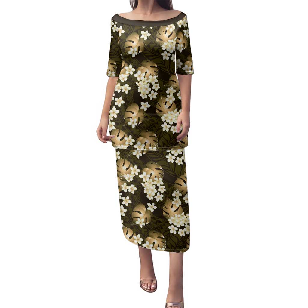Gold Tropical Hawaii Family Matching Puletasi and Hawaiian Shirt Seamless Monstera Plumeria Hawaiian Pattern - Polynesian Pride