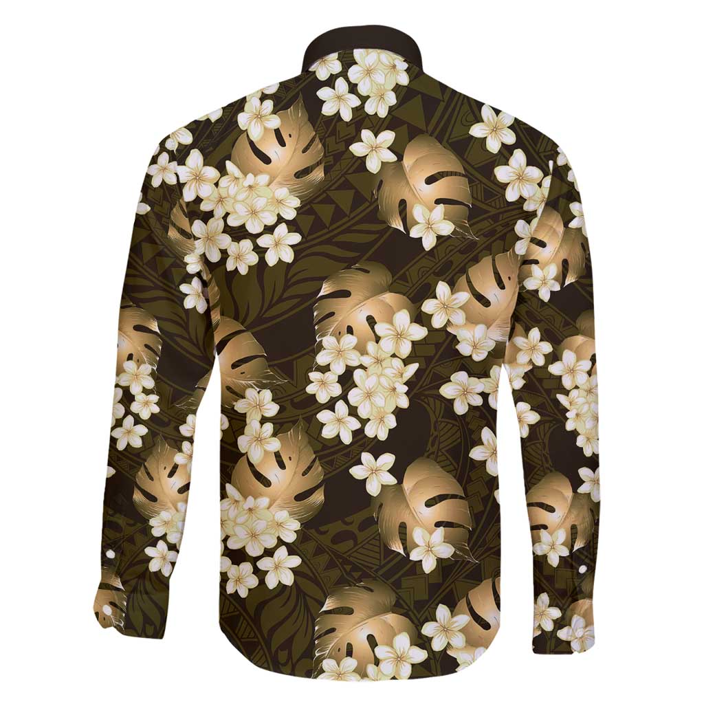 Gold Tropical Hawaii Family Matching Summer Maxi Dress and Hawaiian Shirt Seamless Monstera Plumeria Hawaiian Pattern - Polynesian Pride