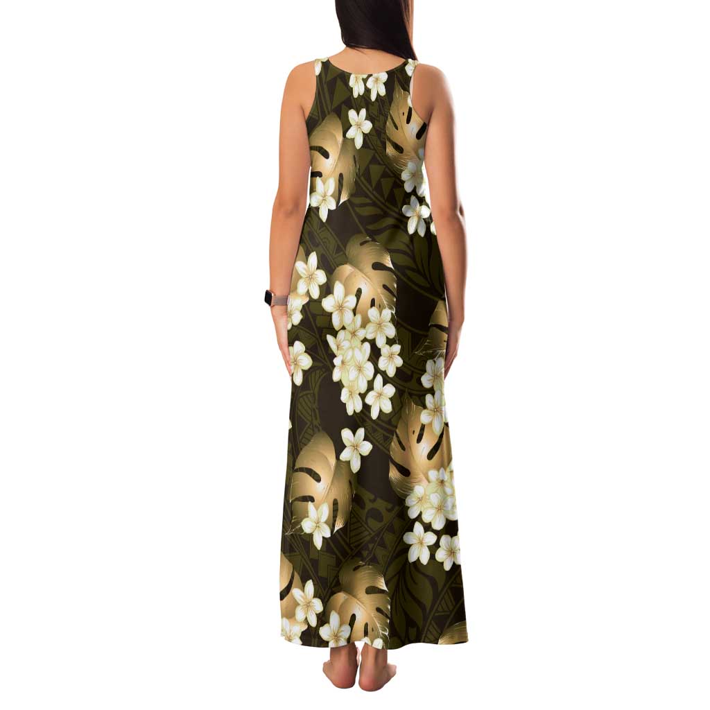 Gold Tropical Hawaii Family Matching Tank Maxi Dress and Hawaiian Shirt Seamless Monstera Plumeria Hawaiian Pattern - Polynesian Pride
