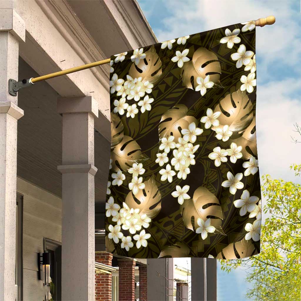 Gold Tropical Hawaii Garden Flag Seamless Monstera Plumeria Hawaiian Pattern - Polynesian Pride