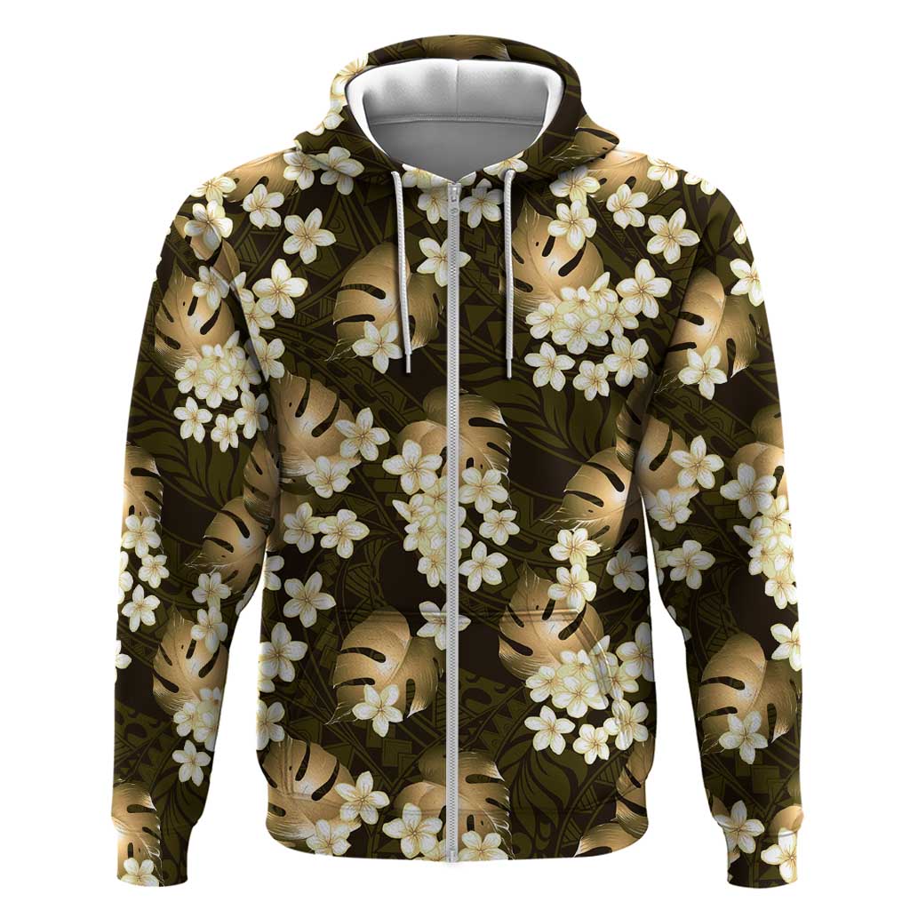 Gold Tropical Hawaii Hoodie Seamless Monstera Plumeria Hawaiian Pattern - Polynesian Pride