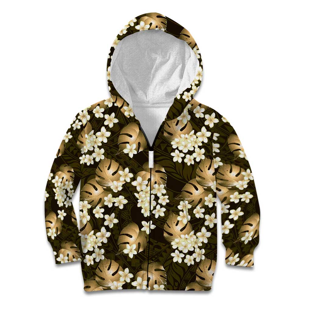 Gold Tropical Hawaii Kid Hoodie Seamless Monstera Plumeria Hawaiian Pattern - Polynesian Pride