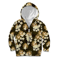 Gold Tropical Hawaii Kid Hoodie Seamless Monstera Plumeria Hawaiian Pattern - Polynesian Pride