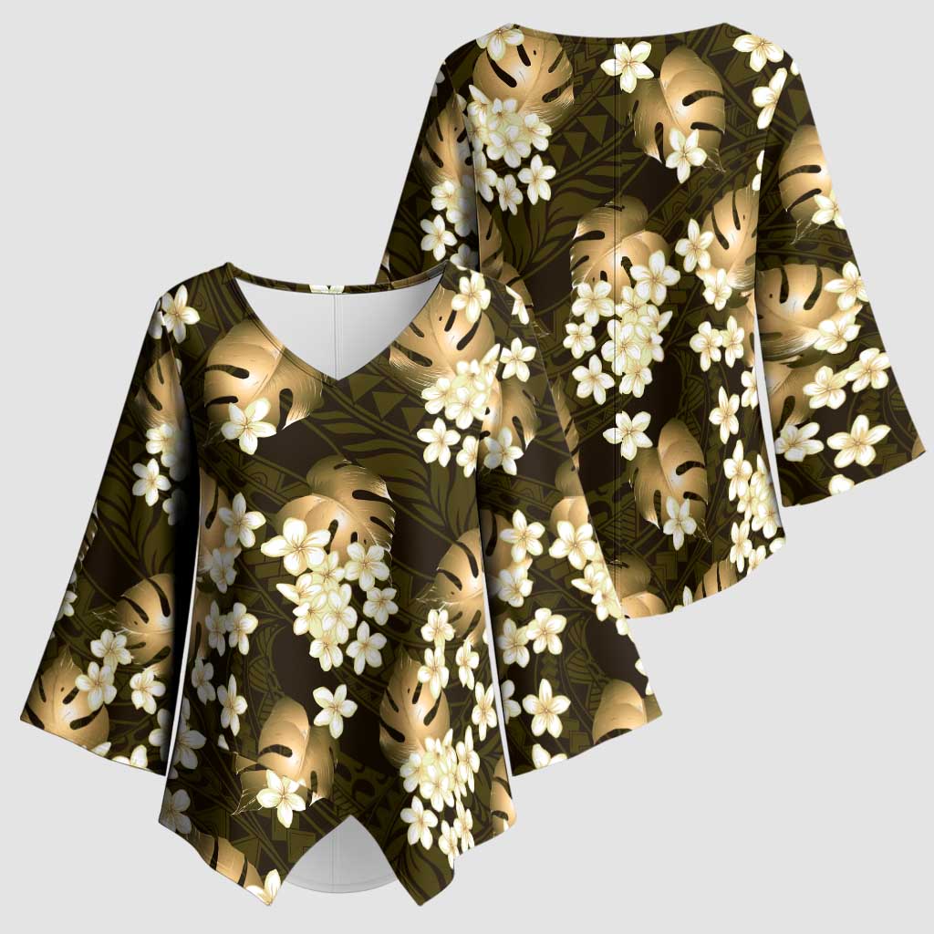Gold Tropical Hawaii Kimono Sleeve Blouse Seamless Monstera Plumeria Hawaiian Pattern - Polynesian Pride