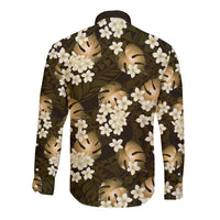 Gold Tropical Hawaii Long Sleeve Button Shirt Seamless Monstera Plumeria Hawaiian Pattern LT14 - Polynesian Pride