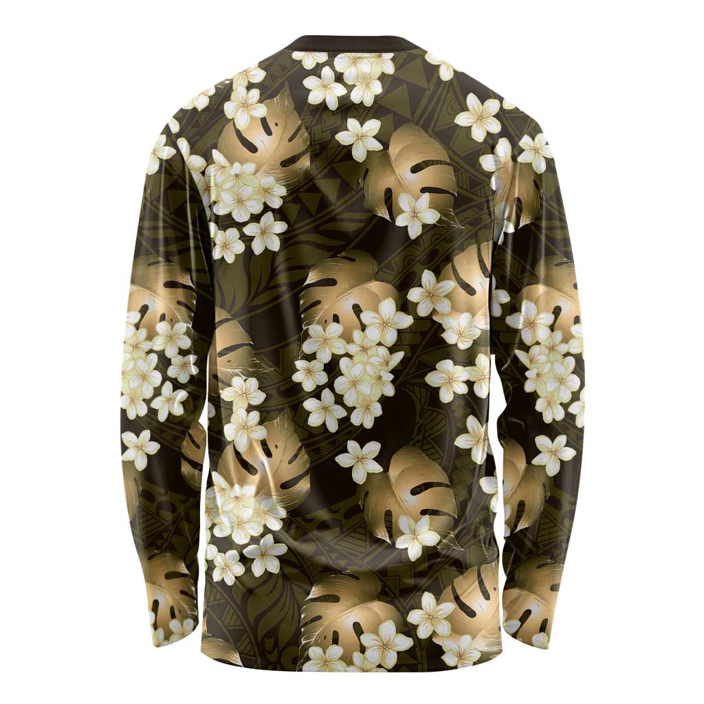 Gold Tropical Hawaii Long Sleeve Shirt Seamless Monstera Plumeria Hawaiian Pattern LT14 - Polynesian Pride