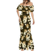 Gold Tropical Hawaii Mermaid Dress Seamless Monstera Plumeria Hawaiian Pattern - Polynesian Pride