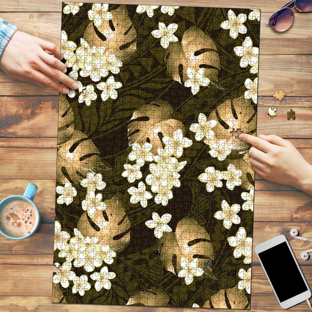 Gold Tropical Hawaii Puzzle Seamless Monstera Plumeria Hawaiian Pattern - Polynesian Pride