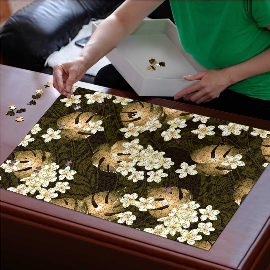 Gold Tropical Hawaii Puzzle Seamless Monstera Plumeria Hawaiian Pattern - Polynesian Pride
