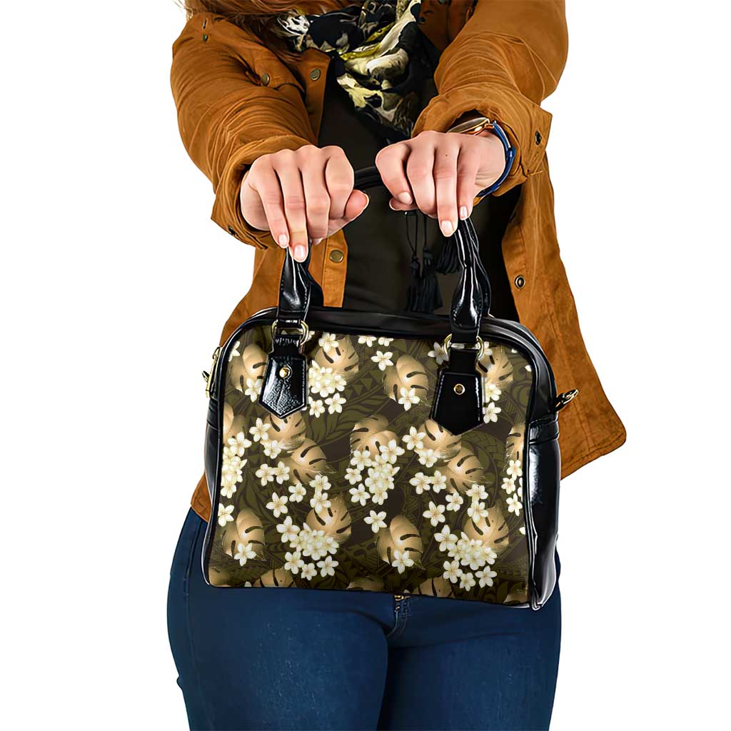 Gold Tropical Hawaii Shoulder Handbag Seamless Monstera Plumeria Hawaiian Pattern - Polynesian Pride