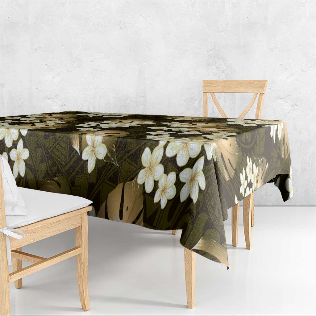 Gold Tropical Hawaii Tablecloth Seamless Monstera Plumeria Hawaiian Pattern - Polynesian Pride
