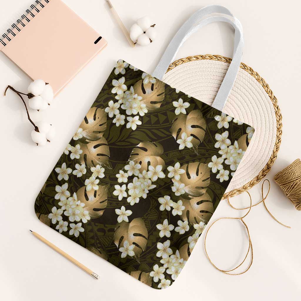 Gold Tropical Hawaii Tote Bag Seamless Monstera Plumeria Hawaiian Pattern - Polynesian Pride