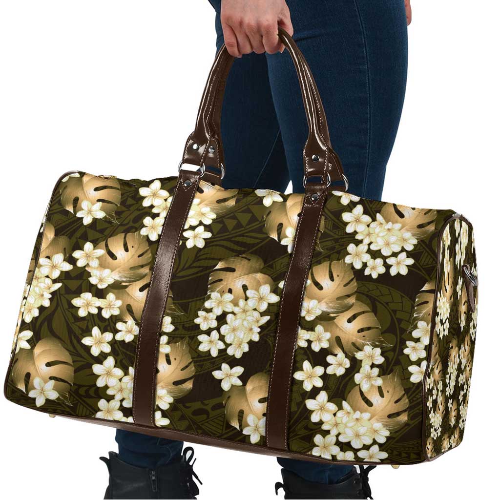 Gold Tropical Hawaii Travel Bag Seamless Monstera Plumeria Hawaiian Pattern - Polynesian Pride