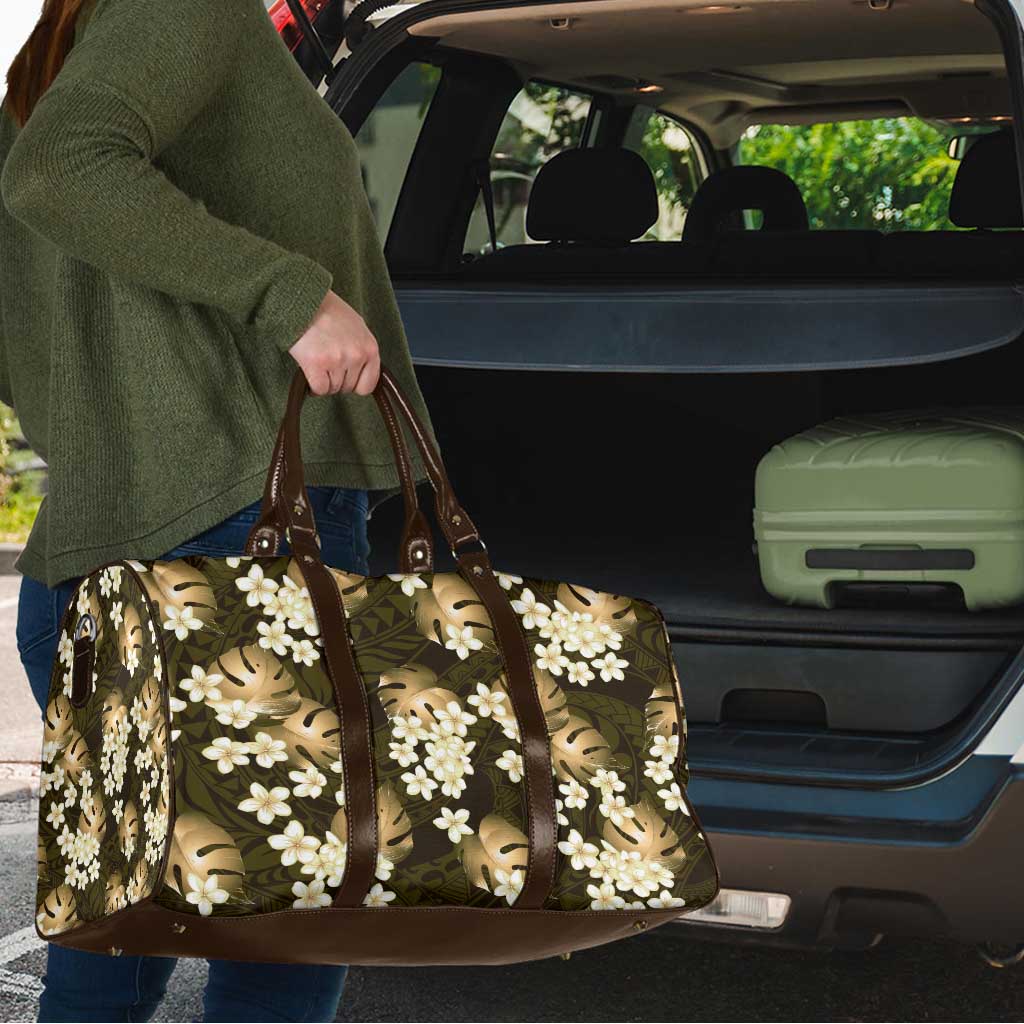 Gold Tropical Hawaii Travel Bag Seamless Monstera Plumeria Hawaiian Pattern - Polynesian Pride