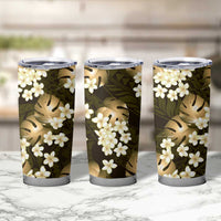 Gold Tropical Hawaii Tumbler Cup Seamless Monstera Plumeria Hawaiian Pattern - Polynesian Pride