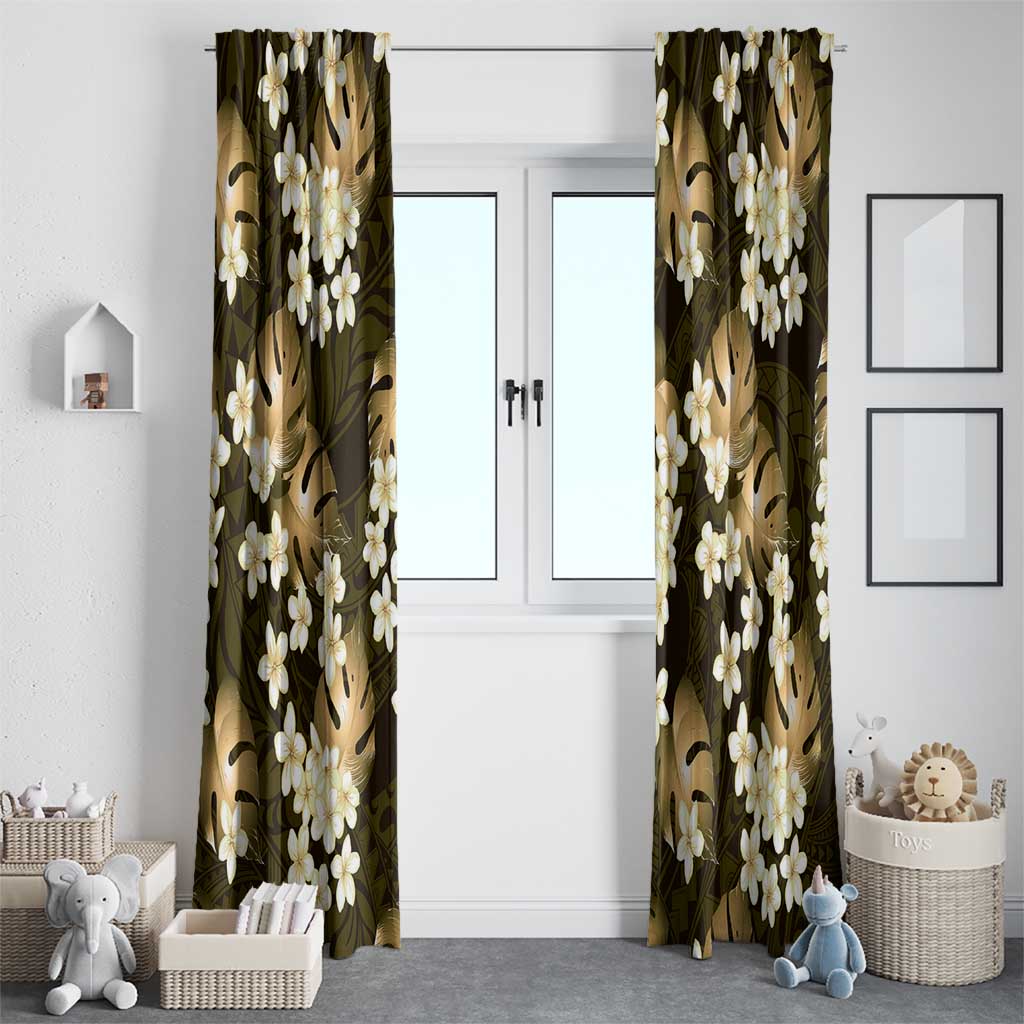 Gold Tropical Hawaii Window Curtain Seamless Monstera Plumeria Hawaiian Pattern - Polynesian Pride