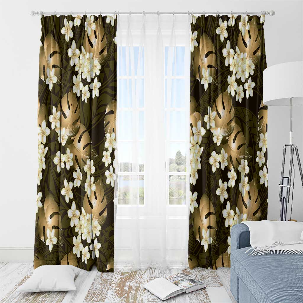 Gold Tropical Hawaii Window Curtain Seamless Monstera Plumeria Hawaiian Pattern - Polynesian Pride
