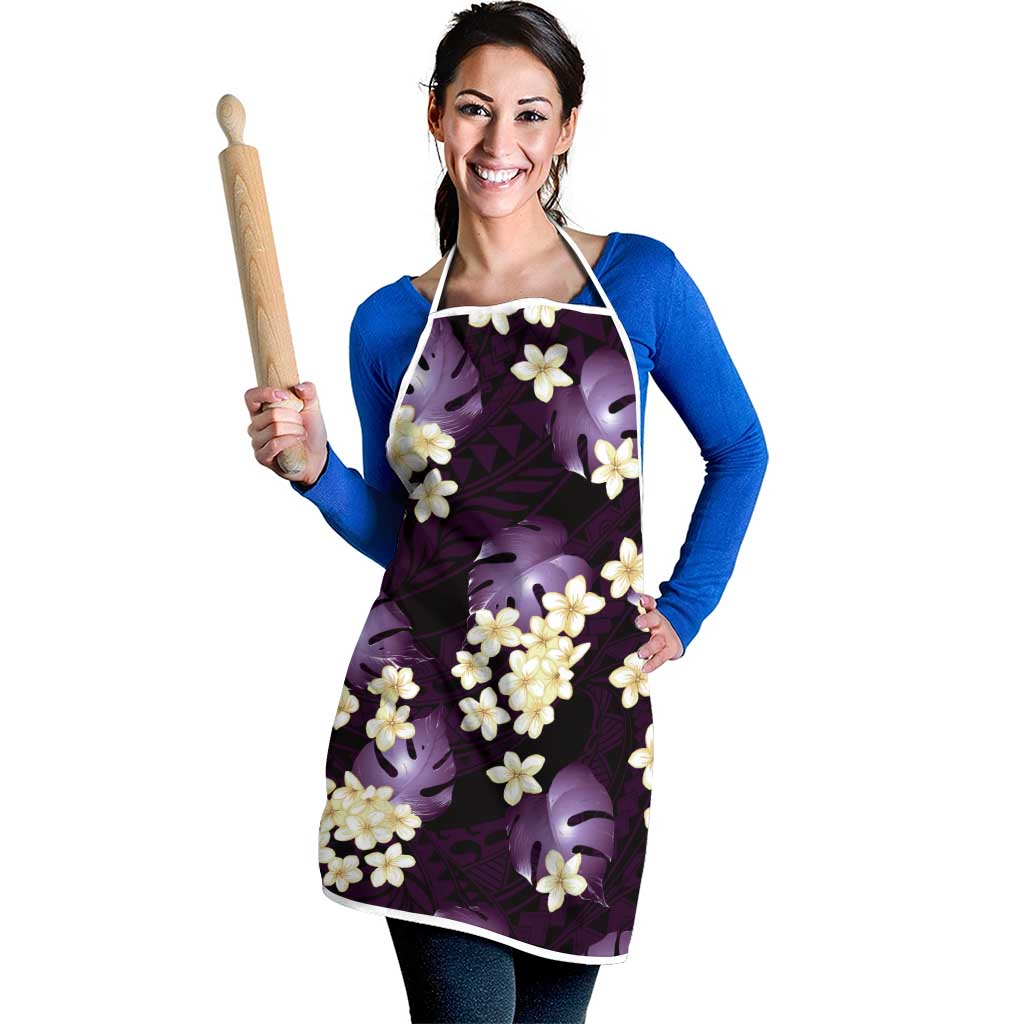 Purple Tropical Hawaii Apron Seamless Monstera Plumeria Hawaiian Pattern - Polynesian Pride