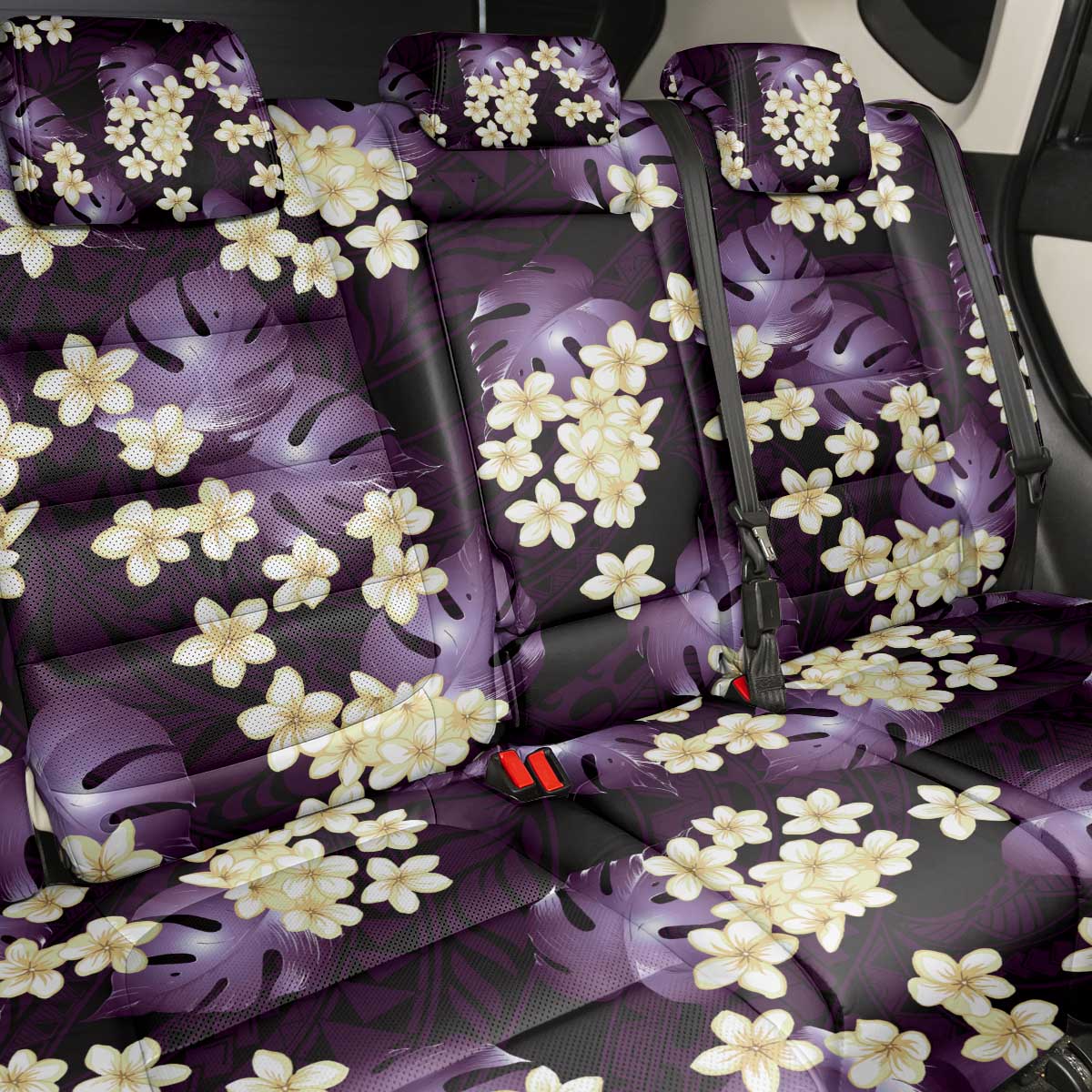 Purple Tropical Hawaii Back Car Seat Cover Seamless Monstera Plumeria Hawaiian Pattern - Polynesian Pride