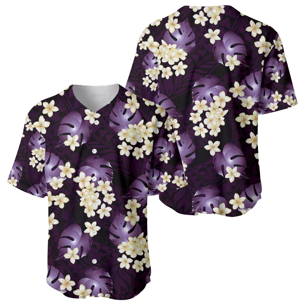 Purple Tropical Hawaii Baseball Jersey Seamless Monstera Plumeria Hawaiian Pattern - Polynesian Pride