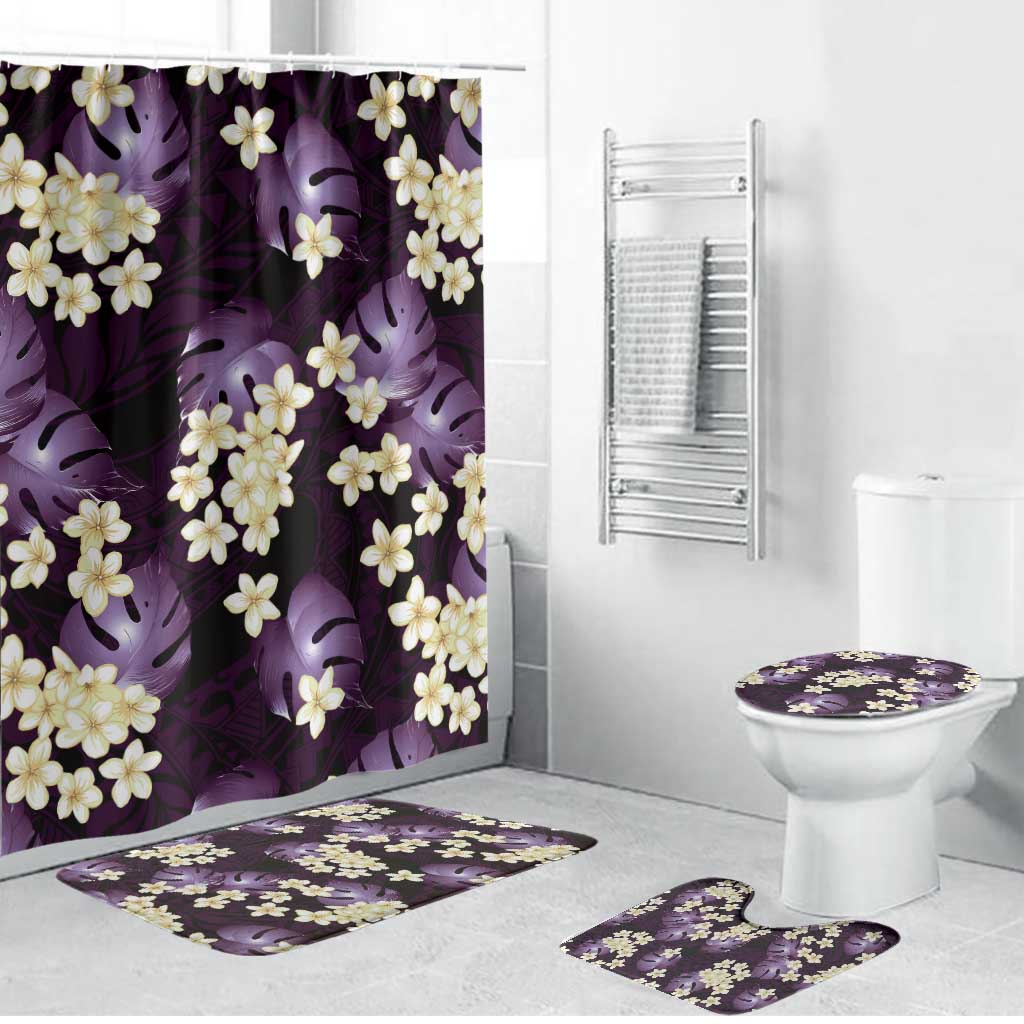 Purple Tropical Hawaii Bathroom Set Seamless Monstera Plumeria Hawaiian Pattern - Polynesian Pride