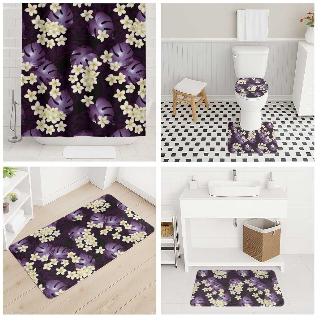 Purple Tropical Hawaii Bathroom Set Seamless Monstera Plumeria Hawaiian Pattern - Polynesian Pride