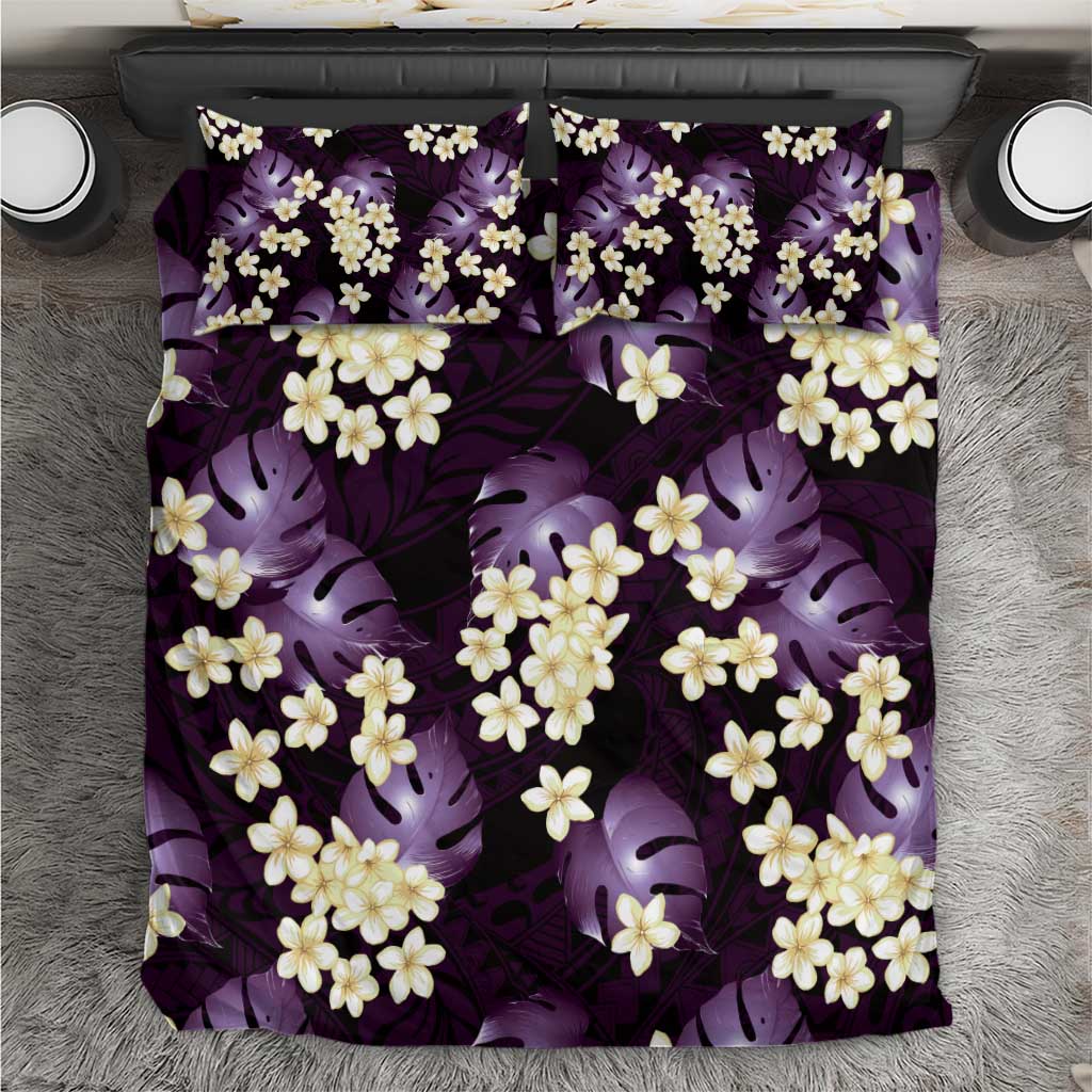 Purple Tropical Hawaii Bedding Set Seamless Monstera Plumeria Hawaiian Pattern - Polynesian Pride