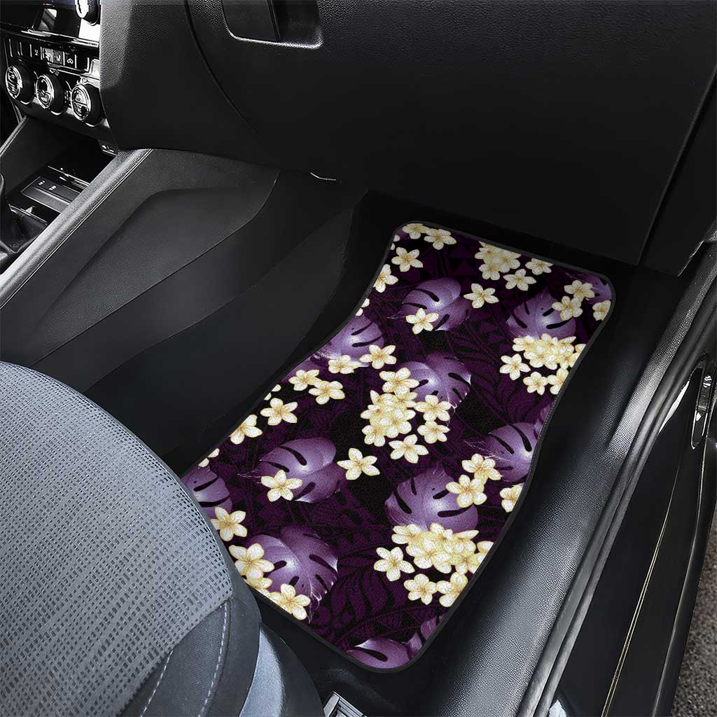 Purple Tropical Hawaii Car Mats Seamless Monstera Plumeria Hawaiian Pattern - Polynesian Pride