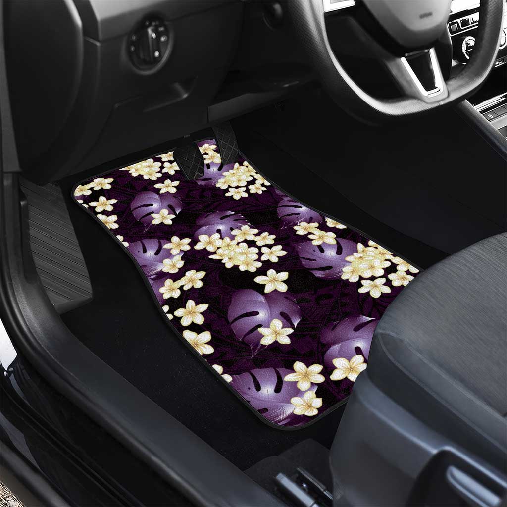 Purple Tropical Hawaii Car Mats Seamless Monstera Plumeria Hawaiian Pattern - Polynesian Pride