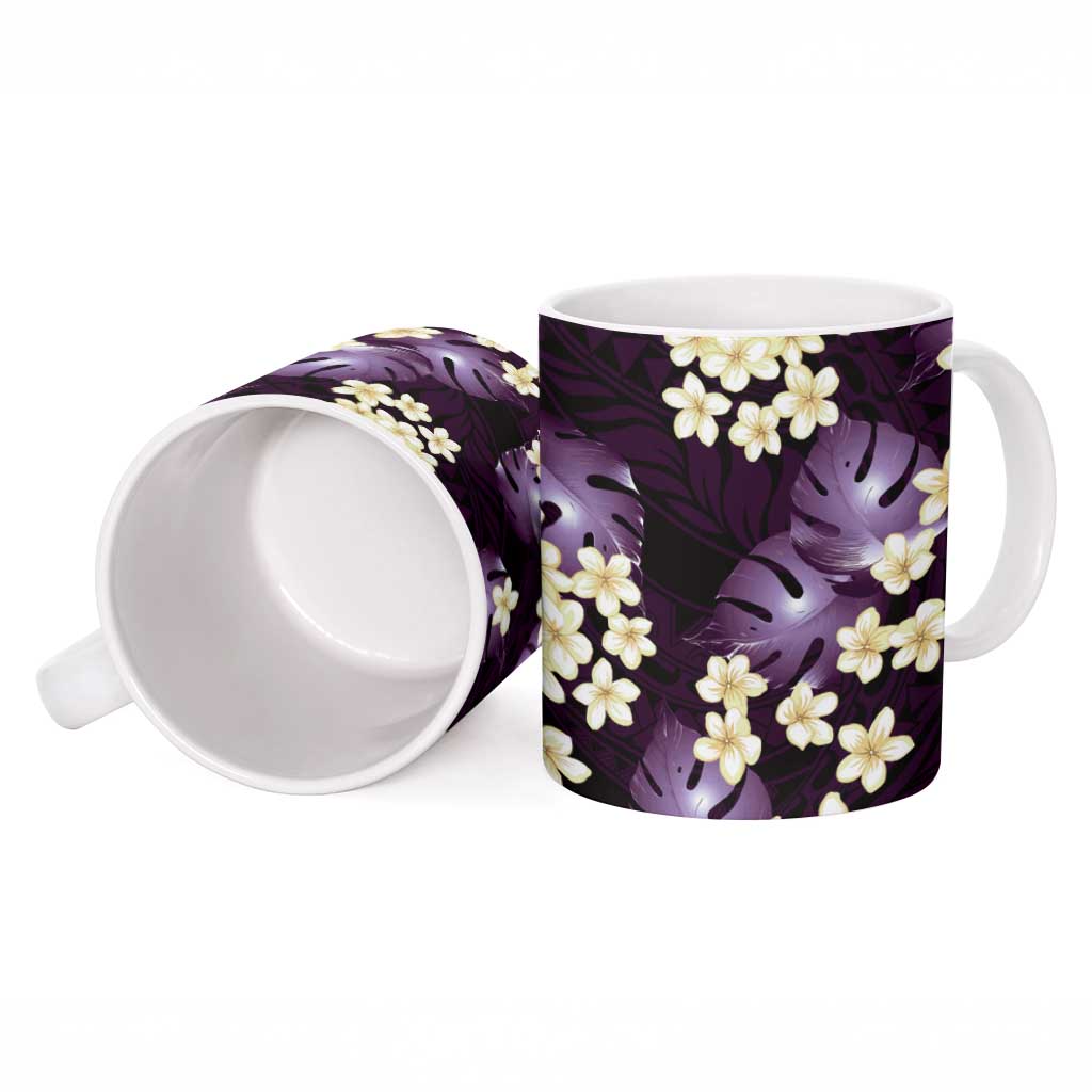 Purple Tropical Hawaii Ceramic Mug Seamless Monstera Plumeria Hawaiian Pattern - Polynesian Pride