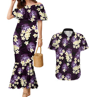 Purple Tropical Hawaii Couples Matching Mermaid Dress and Hawaiian Shirt Seamless Monstera Plumeria Hawaiian Pattern - Polynesian Pride