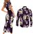 Purple Tropical Hawaii Couples Matching Short Sleeve Bodycon Dress and Long Sleeve Button Shirt Seamless Monstera Plumeria Hawaiian Pattern - Polynesian Pride
